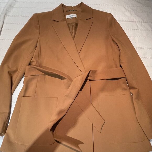New.Calvin Klein blazer size 12 with belt beige tan camel colour - Picture 5 of 11